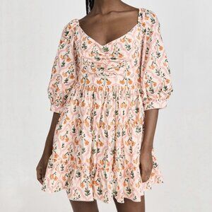 NWOT Agua by Agua Bendita Guanabana Puff Sleeve Pink Floral Mini Dress Sz Medium